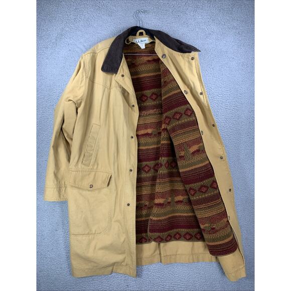 L.L. Bean Jackets & Blazers - Vintage LL Bean Canvas Duster Long Chore Jacket Womens XL Deep Pile Fleece Aztec